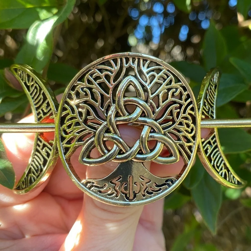 Vintage inspired Celtic Hairpin Gold Tone engraved Beautiful Crescent Moon 🌘